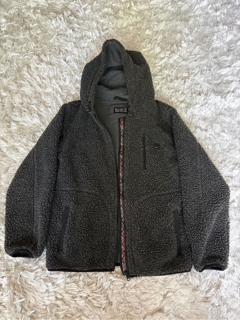 Billabong Women’s A/DIV Charcoal Sherpa Fleece Hooded Jacket, Sz S